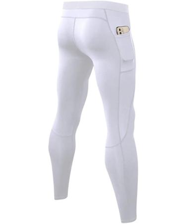 CARGFM Men's Compression Pants - White Active Running Tights with Pocket | Medium - Buy Online on SooperMarket.com