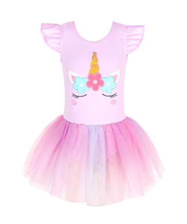 Unicorn Ballet Leotards with Tutu for Girls Toddlers Dance Cotton Tulle Skirts Dress 4-5T Purple Unicorn