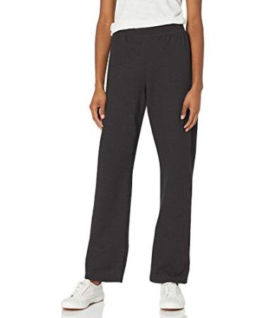 Hanes Womens EcoSmart Fleece Petite Sweatpants, Open Bottom Sweatpants, Petite, 28.5'' Large Ebony