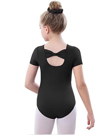 speerise Classy Short Sleeve Bow Back Ballet Leotards for Girls, Dance Gymnastics Leotard Unitards Biketards for Girls Medium Black