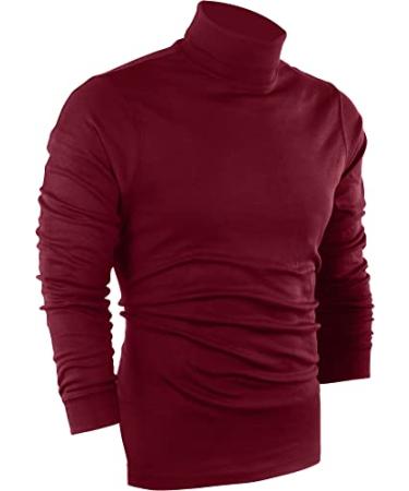 Utopia Wear Premium Cotton Blend Interlock Turtleneck Men T-Shirt Pullover Sweater Large Wine Red