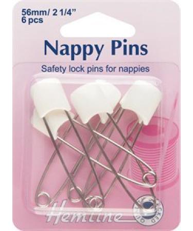 Hemline Safety Lock Nappy Pins 56mm 6pcs - White