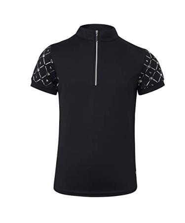HORZE Fia Kids' Short Sleeve Moisture-Wicking Equestrian Riding Shirt for Show or Training Peacoat Dark Blue Small