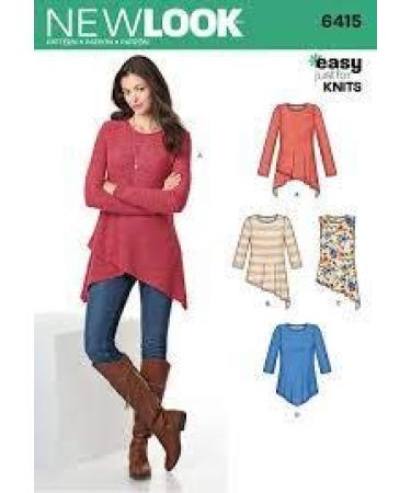 New Look Patterns Misses' Knit Tunics Size: A (XS-S-M-L-XL), 6415