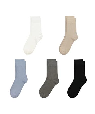 SERISIMPLE Bamboo Kids Crew Socks School Anti Odor Socks for Boys Girls Uniform Light Weight Flat Seam Socks 5 Pairs Medium Assorted2