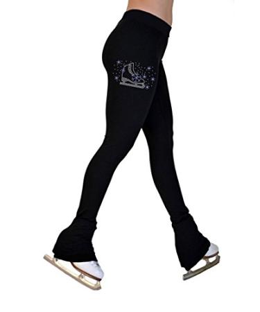 ChloeNoel P622F All Black 3" Waist Band Light Weight Fleece Pants w/Skate/Blue Snowflakes Crystals Small Black