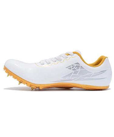 Thestron Track Shoes Spikes Mens Womens Distance Running Sneakers Athletic Sprinting Track and Field Racing Shoes with Spikes Boys Girls  7 Narrow White-gold