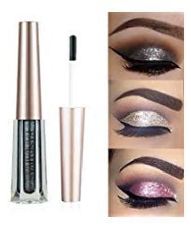 GL-Turelifes Diamond Glitter Liquid Eyeshadow & Eyeliner Pen Starry Sequins Mermaid Eye Shadow Long Lasting Shiny and Pigmented Waterproof Sparkling &Shimmer Eyes Makeup(#5 Black Grey)