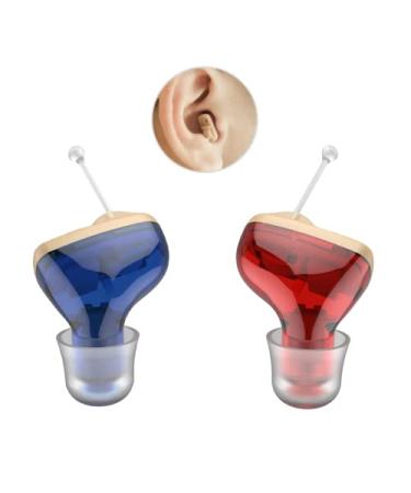 A Pair of CIC Digital Hearing Amplifier Invisible Ear Sound Amplifier ITC Hearing Amplifier Enhancer Wireless Portable For Adults Small and Tiny… (a pair red blue)