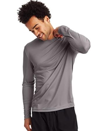 Hanes Men's Long-Sleeve Pack, Cool Dri Moisture-Wicking T-Shirts, Performance Tee, 2-Pack Large Graphite