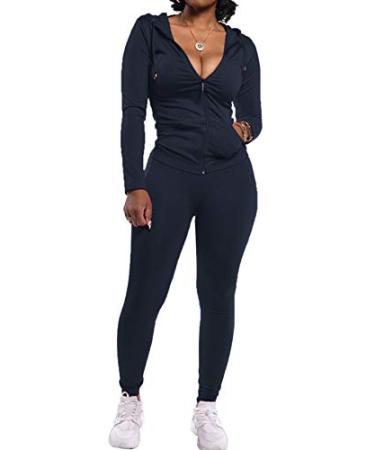 PRETTYGARDEN Women's Two Piece Tracksuit Set Long Sleeve Zipper Hoodie Jacket with Sweatpants Sweatsuit Jogger Workout Set Black Medium