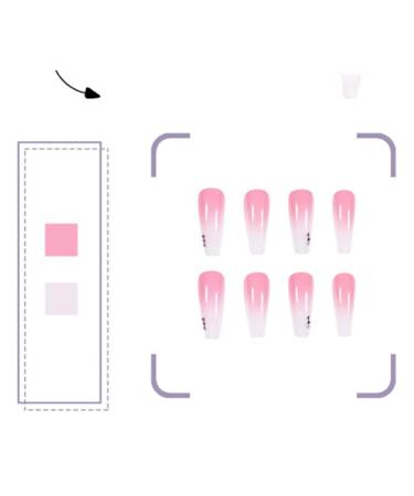Ombre Pink Press on Nails with Rhinestone Gradient - 24Pcs Super Long Square Coffin False Nails for Women and Girls - Buy Online on SooperMarket.com