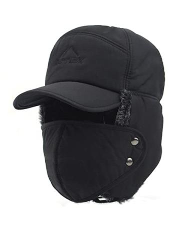 Faux Fur Cap Hat Visor Windproof Ski Balaclava Cover Men Women Black