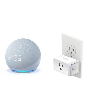 Echo Dot (5th Gen) with Clock | Cloud Blue with Kasa Smart Plug Mini Cloud Blue w/ $2.99 Smart Plug