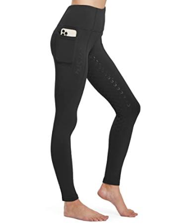 FitsT4 Women's Winter Full Seat Riding Tights Fleece Lined Horse Riding Pants Silicon Grip Equestrian Breeches with Pockets Black Medium