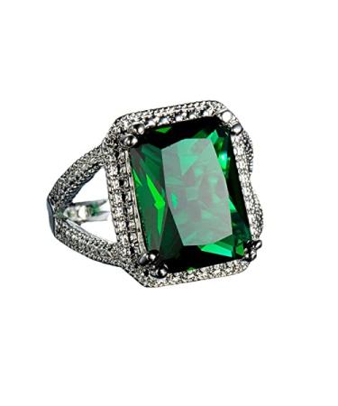 HengSun Vintage 925 Sterling Silver Emerald Ring promise rings for her Cocktail Rings Square Cut Green Gem Cubic Zirconia Anniversary Ring CZ Eternity Engagement Wedding Band Ring for Women 8