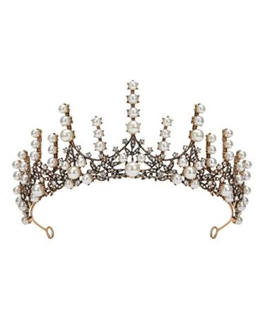 SWEETV Vintage Pearl Tiara  Bronze Queen Crown for Women  Royal Wedding Tiaras and Crowns for Bride  Jeweled Birthday Quinceanera Pageant Prom Headpieces Valerie