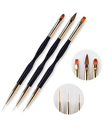 FULINJOY 3 Pcs Dual End Nail Drawing Pen Set - Nail Art Brush for Acrylic, Round & Flat Painting, Liner Tools - Buy Online on SooperMarket.com