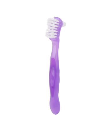 False Teeth Brush Plaque Removal Denture Toothbrush Double Sided Ergonomic Portable Soft Hair for Home Travel for Elderly(Purple)