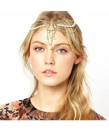 FXmimior Bridal Women Flower Vintage Bohemian Head Chain Crystal Halloween Head piece Wedding Hair Jewelry