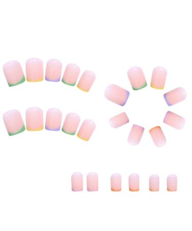 Geynutaly 1 Set Through Wearable Nail Wearable Press on Nails Full Cover Nail Tips French Edge Pink