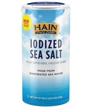 Hain Pure Foods Iodized Sea Salt 21 Oz 4-Pack + Free Measuring Spoon | 84 Oz Total | Sticker & Bubble Protection - Buy Online on SooperMarket.com