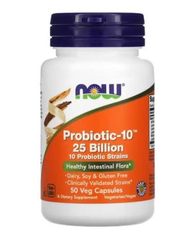 Now Foods Probio-10 10 Bacterial Strains 25 Billion Bacterial Cultures 50 Vegan Capsules