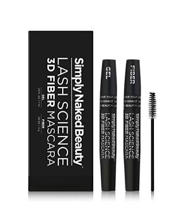3D Lash Fiber Mascara (2 Tubes) - Lengthening Tubing Mascara for Bold Volume - Gel & Dry Fiber Formula - Non-Toxic & Hypoallergenic by Simply Naked Beauty