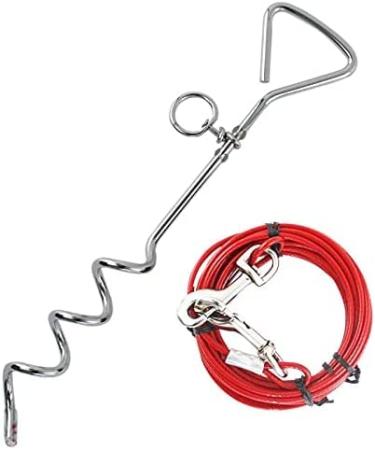 Tie Out Cable with Spiral Ground Stake - Heavy Duty Stake Sturdy and Secure - Outdoor Yard Camping Dog Leash Puppy Pet - Anchor Point with Spring Loaded Clip (16ft (5m))