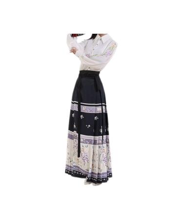 Ma Mian Skirt Hanfu Women's Embroidered Shirt Printed Daily Autumn Suit Han Element Original Hanfu Women Dress XL Black and White 2pcs