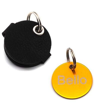 Dog brand pocket with push button engraving |Blue black red yellow |Made of synthetic leather |With a dog brand engraved on both sides |Diameter approx. 30mm |Space for tax brands (yellow)