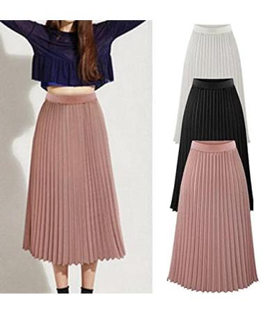 Sanahy Women's High Waist Pleated Midi Skirt in Black - Stylish Boho A-line Long Skirt - Buy Online on SooperMarket.com