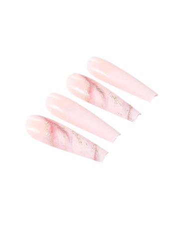 Brishow Long Ballerina Press On Nails - 24 Pink Gradient Acrylics with Gold Foils for Women & Girls - Buy Online on SooperMarket.com