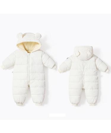 BRONG Baby Snowsuit Winter Coat Hooded Fleece Romper | White 6-9 Months - Buy Online on SooperMarket.com