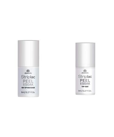 Alessandro Striplac Peel or Soak Tip Whitener-White LED nail polish for French nails-1 x 8ml & Striplac peel or soak top coat-LED berlack for a perfect glossy color-1 x 8ml
