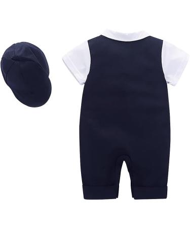 AmzBarley Baby Boys Navy Tuxedo Romper Suit | 18-24 Months | Kids Gentleman Outfit with Shirt, Pants, Vest, and Bowtie - Buy Online on SooperMarket.com