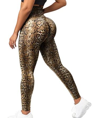 YOFIT Women High Waist Leggings Butt Lift Workout Yoga Pants Gym Fitness Booty Scrunch Tummy Control Running Tights #0 Animal Print - Scrunch Booty - Brown Snake Medium