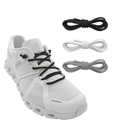 NDTEZUGT 3 Pairs Elastic Shoe Laces Replacement Laces for On Cloud,Stretch Round Shoe Strings Replacement Shoestrings for On Black+white+gray