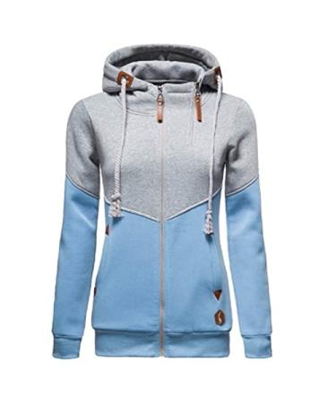MLAGJSS Ladies Long Sleeve Zip Hoodie Colorblock Pocket Slim Fit Casual Sweatshirt,Womens Sweaters A Medium