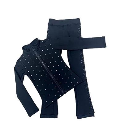 LIUHUO Figure Skating Training Wear Girls Black Shiny Rhinestone Top and Pants Sets Medium