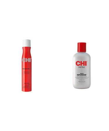 CHI Helmet Head Extra Firm Hairspray 10 oz & INFRA Silk Infusion 6 Fl Oz 10 Ounce (Pack of 1) Hairspray + Silk Infusion 6 Fl Oz