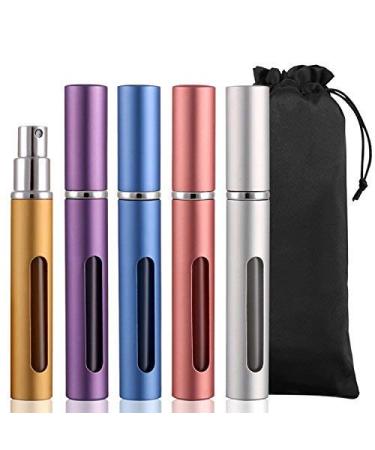 Vtrem Refillable Perfume Atomizer Pump 5 Milliliter 5PCS Mini Portable Spray Bottle With Window Travel Fragrance Empty Bottle Easy To Fill Scent Multicolor Gold Silver Blue Purple Pink