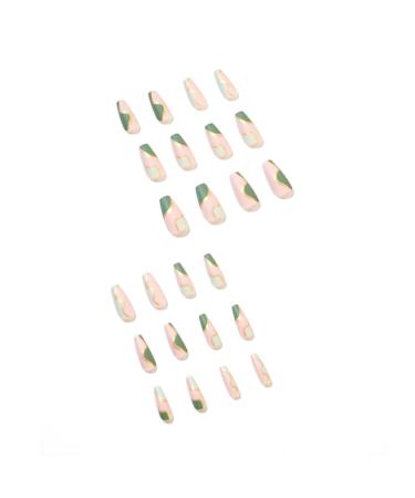 KXAMELIE Matte Press on Nails - Green Swirl Gold Lines Coffin Fake Nails (24 PCS) | Unique Nail Art for Women - Buy Online on SooperMarket.com