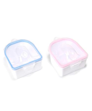 Alexnailart Nail Art 2 Layers Soaking Bowl Nail Polish Remover Warm Water Spa Manicure Treatment Tool 2 Pcs Pink/Blue