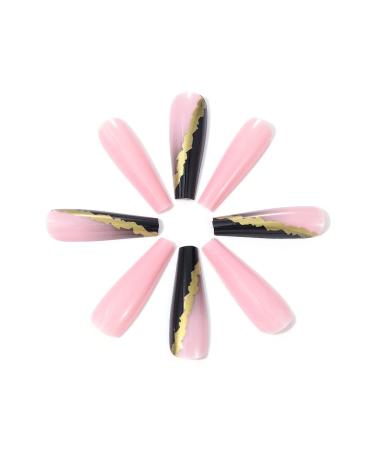 Brishow French Press-On Nails - Long Ballerina Acrylic with Gold Glitter 24-Piece Set for Women & Girls - Buy Online on SooperMarket.com