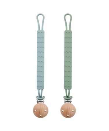 Silquet chain 2-pack pacifier band baby pacifier chain girls and boys soft flexible durable pacifier clip chain (green and blue) green-blue