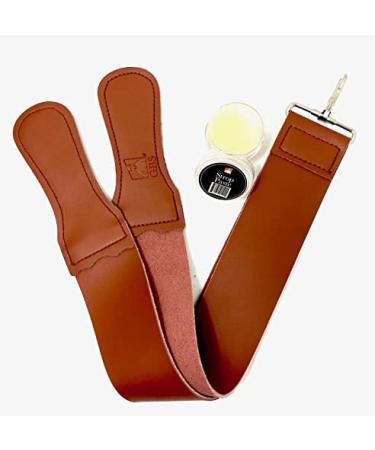 G.B.S Leather Razor 2 Strop Handmade Grain Leather, Dual Swivel Clip and Handle for Tension. Straight Razor Knife Sharpener Strop: Dressing Jar Convenient: | Suede Side, Polished
