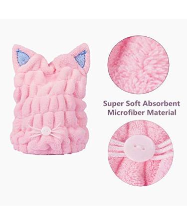 OrangeTag 2Pcs Ultra Absorbent Microfiber Hair Towel Wrap with Cute Kitty Ears for Women & Girls | Quick Drying Bath Tool Hat - Buy Online on SooperMarket.com