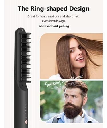 ANGENIL Travel Hair Straightener Brush Nano Ceramic Titanium 4 Heat Settings Dual Voltage for Black Hair & Beards Frizz-Free Finish Auto Shut-off - Buy Online on SooperMarket.com