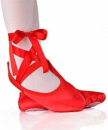 WENDYWU Girls Ballet Dance Shoes Purple Flat Slipper with Ribbon - Size 3 Big Kid (Red) - Buy Online on SooperMarket.com